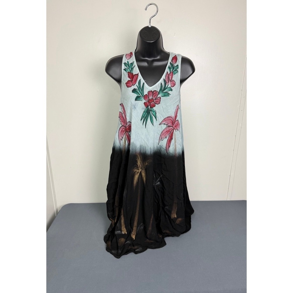 VTG Pagoda Dress Women's Small Sundress Palm Trees Floral Boho Hippie Festival